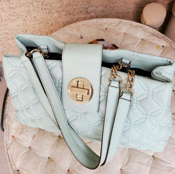 Kate Spade Elena Astor Court Mint Green Quilted Leather Shoulder Tote Bag Large - Picture 7 of 16